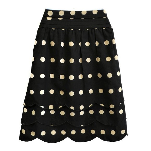 Floreat Skirt SiLK CoTToN Tiered Scalloped Layers Hem Polka Dot Cotton Zip Lined - Picture 3 of 10
